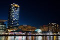 Beautiful night photography of Sofitel Hotel building at Darling Harbour.